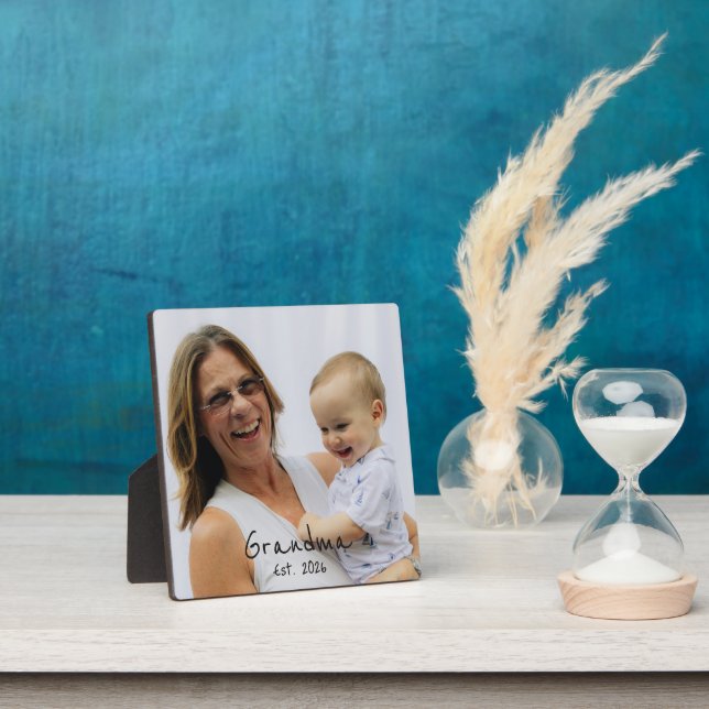 Grandma Est. black script 3 photo Plaque (Insitu)