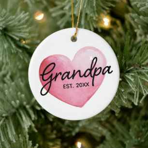 Grandma Est Date Watercolor Heart Christmas Ceramic Tree Decoration