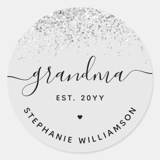 Grandma Est Glitter Confetti Custom Grandma Gifts Classic Round Sticker (Front)