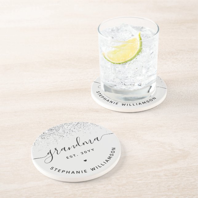 Grandma Est Glitter Confetti Custom Grandma Gifts Coaster (Side)