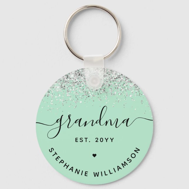 Grandma Est Glitter Confetti Custom Grandma Gifts Key Ring (Front)