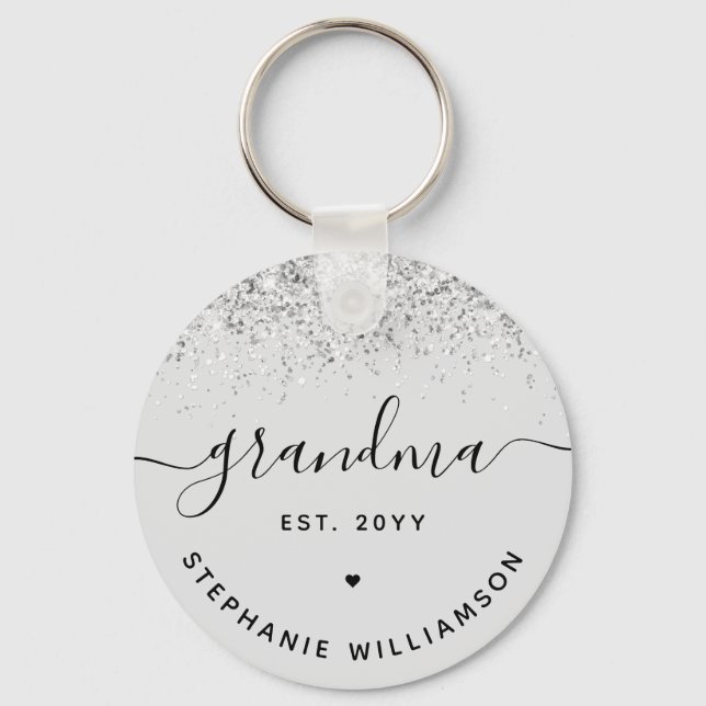Grandma Est Glitter Confetti Custom Grandma Gifts Key Ring (Front)
