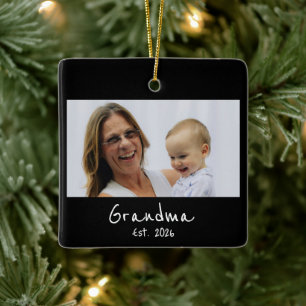 Grandma Est. White script 3 photo Ceramic Ornament