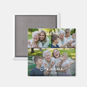 Grandma Est. White script 3 photo Magnet