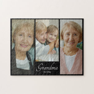 Grandma Est Year Custom 3 Photo Collage Gift Jigsaw Puzzle