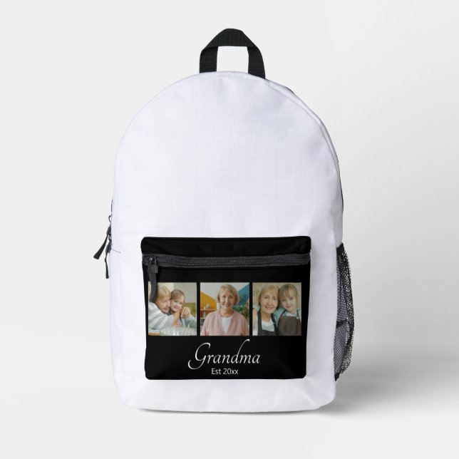 Grandma Est Year Custom 3 Photo Collage Gift Printed Backpack (Front)