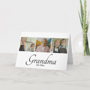 Grandma Est Year Custom 3 Photo Collage Gift Thank You Card
