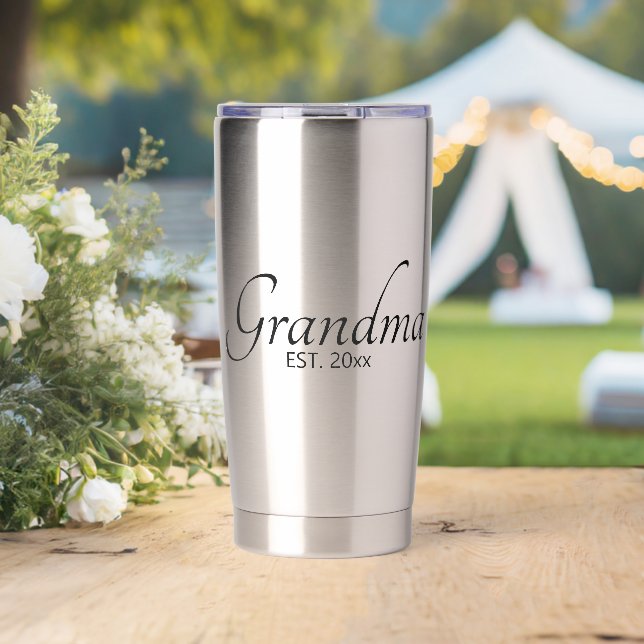 Grandma Est Year Established Modern Black Script Insulated Tumbler (Wedding (Rotated))