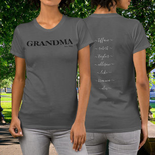 Grandma Est Year Grandkids Names Black Typography T-Shirt