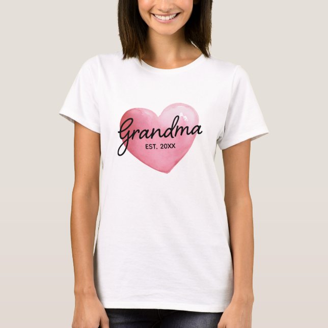 Grandma Est Year Watercolor Heart T-Shirt (Front)