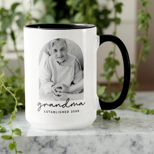 Grandma Established 20XX Modern Simple Photo Mug
