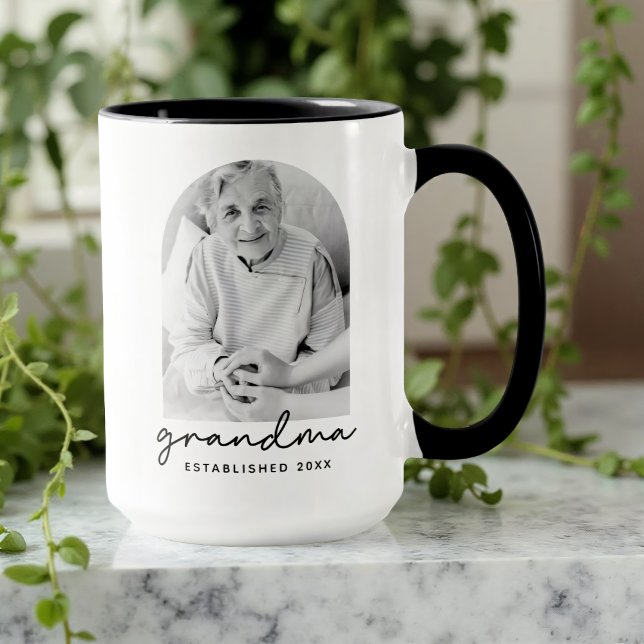 Grandma Established 20XX Modern Simple Photo Mug (Creator Uploaded)
