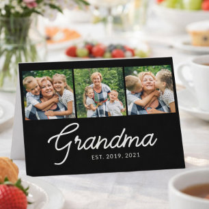 Grandma Established Black 3 Photo Grandparents Day Card