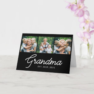 Grandma Established Black 3 Photo Grandparents Day Card