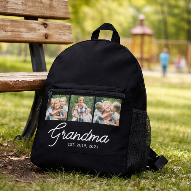 Grandma Established Black 3 Photo  Printed Backpack (Creator Uploaded)