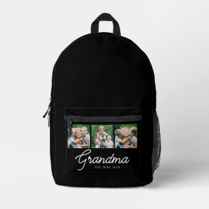 Grandma Established Black 3 Photo  Printed Backpack