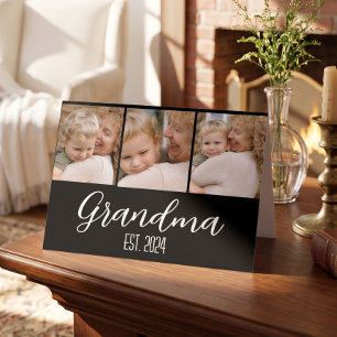 Grandma Established Black 3 Photo White Script Card