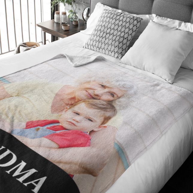 Grandma Established Black Modern Bold Photo Fleece Blanket (Creator Uploaded)