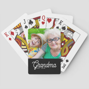 Grandma Established Black Modern Script Photo Playing Cards