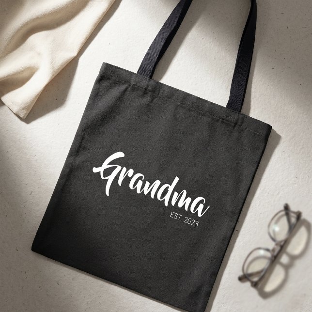 Grandma Established Black White Script Gift Tote Bag (Grandma Established Black White Script Gift Tote Bag)