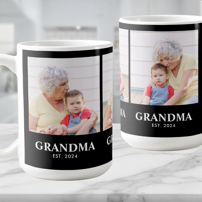 Grandma Established Bold Black 3 Photo Coffee Mug (Creator Uploaded)
