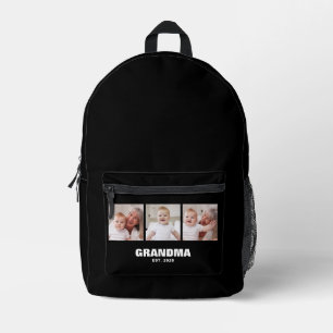 Grandma Established Bold Black 3 Photo Printed Backpack