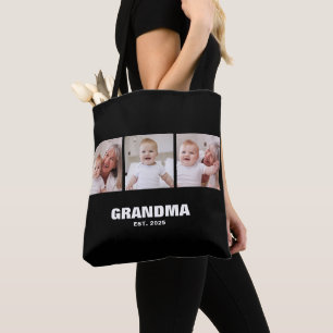 Grandma Established Bold Black 3 Photo Tote Bag