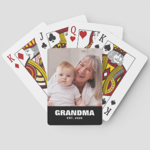Grandma Established Bold Black Photo Playing Cards