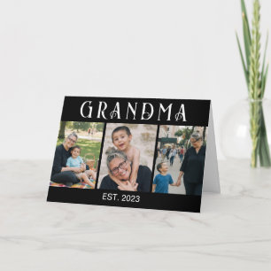Grandma Established Bold Modern Black 3 Photo Thank You Card