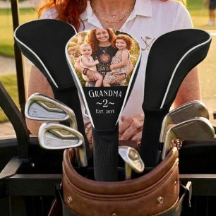 Grandma Established Custom Name Year Photo Black Golf Head Cover