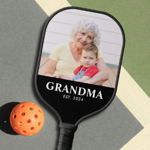 Grandma Established Fun Bold Photo Pickleball Paddle