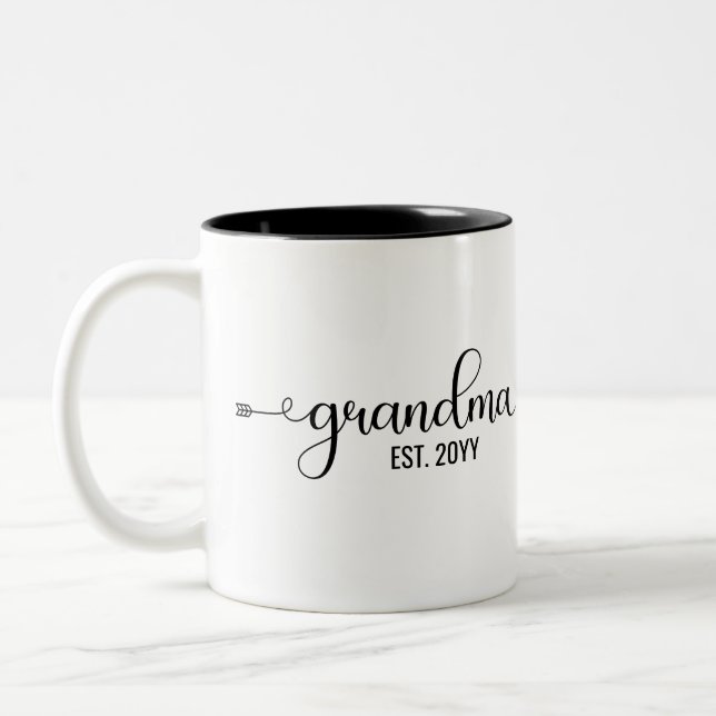 Grandma established, Grandmother personalised gift Two-Tone Coffee Mug (Left)