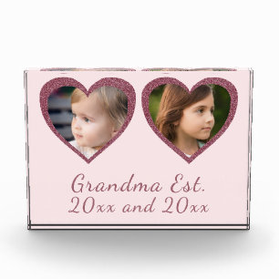 Grandma Established Light Pink Hearts Custom Photo Block