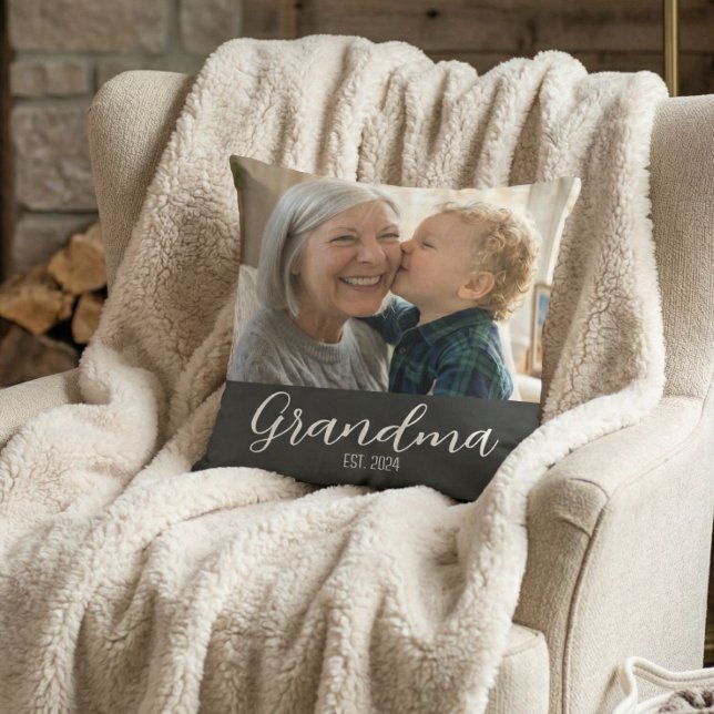 Grandma Established Minimalist White Script Text Cushion (Creator Uploaded)