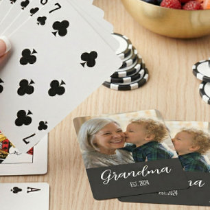 Grandma Established Minimalist White Script Text Playing Cards