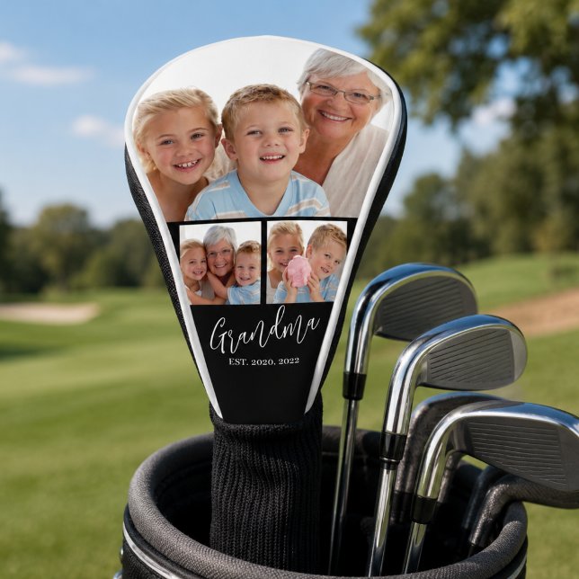 Grandma Established Modern Fun Script 3 Photo Golf Head Cover (Creator Uploaded)