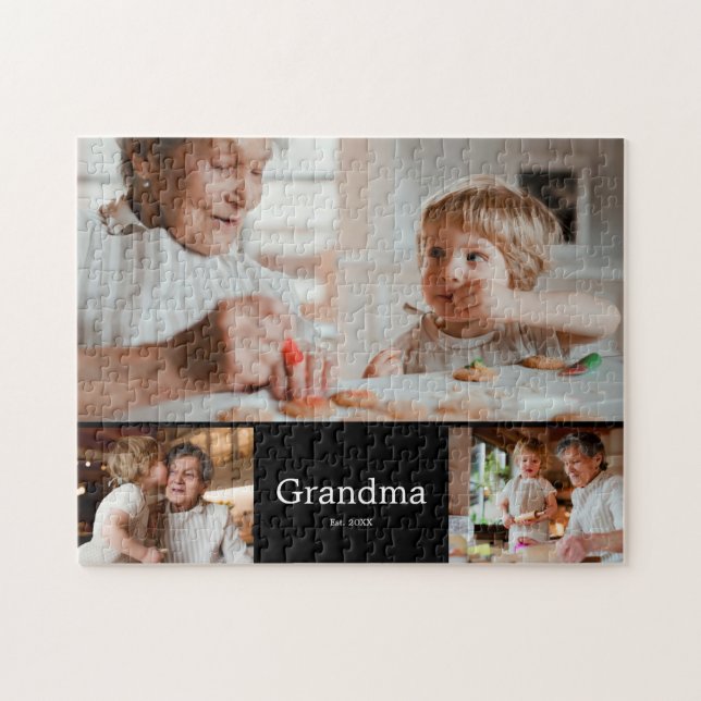 Grandma Established Modern Script 3 Photo Jigsaw Puzzle (Horizontal)