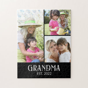 Grandma Established Modern Script 3 Photo Jigsaw Puzzle