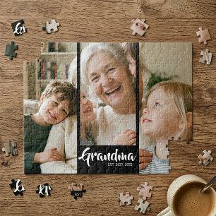 Grandma Established Modern Script 3 Photo Jigsaw Puzzle