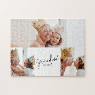 Grandma Established Modern Script 3 Photo Jigsaw Puzzle