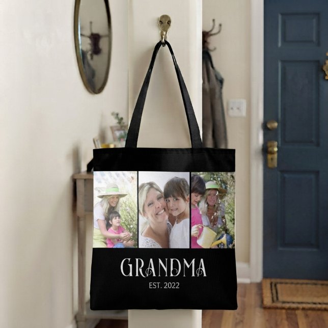 Grandma Established Modern Script 3 Photo Tote Bag (Creator Uploaded)