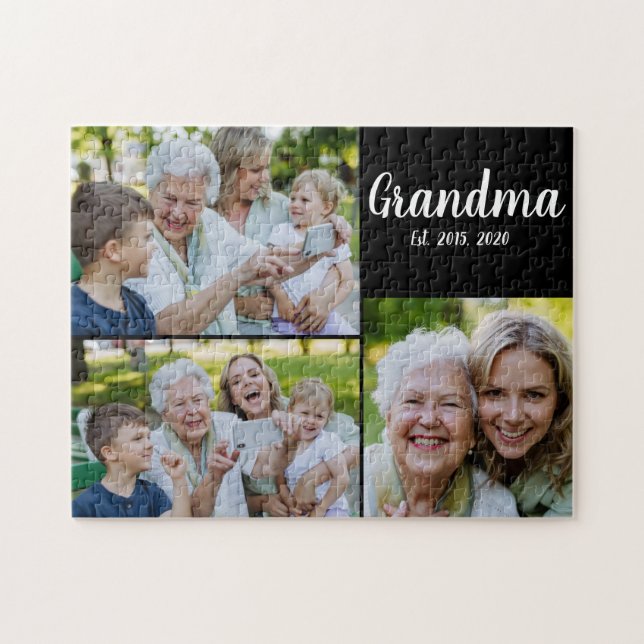 Grandma Established Modern Script Black 3 Photo Jigsaw Puzzle (Horizontal)