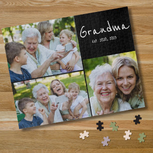 Grandma Established Modern Script Black 3 Photo Jigsaw Puzzle