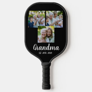 Grandma Established Modern Script Black 3 Photo Pickleball Paddle