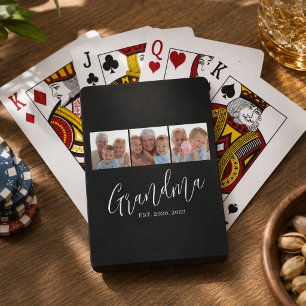 Grandma Established Modern Script Modern 3 Photo Playing Cards