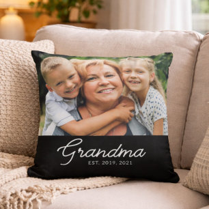 Grandma Established Modern Script Photo Cushion