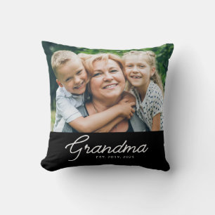 Grandma Established Modern Script Photo Cushion