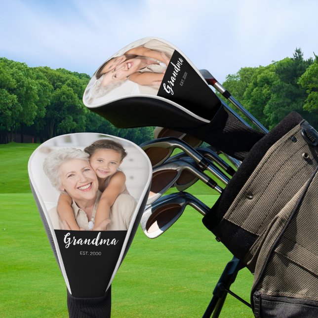 Grandma Established Modern Script Photo Golf Head Cover (Creator Uploaded)