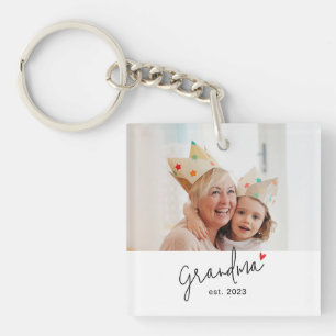 Grandma Established Modern Script Photo Key Ring