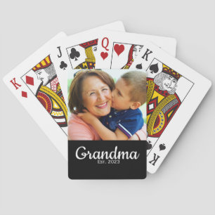 Grandma Established Modern Script Photo Playing Cards